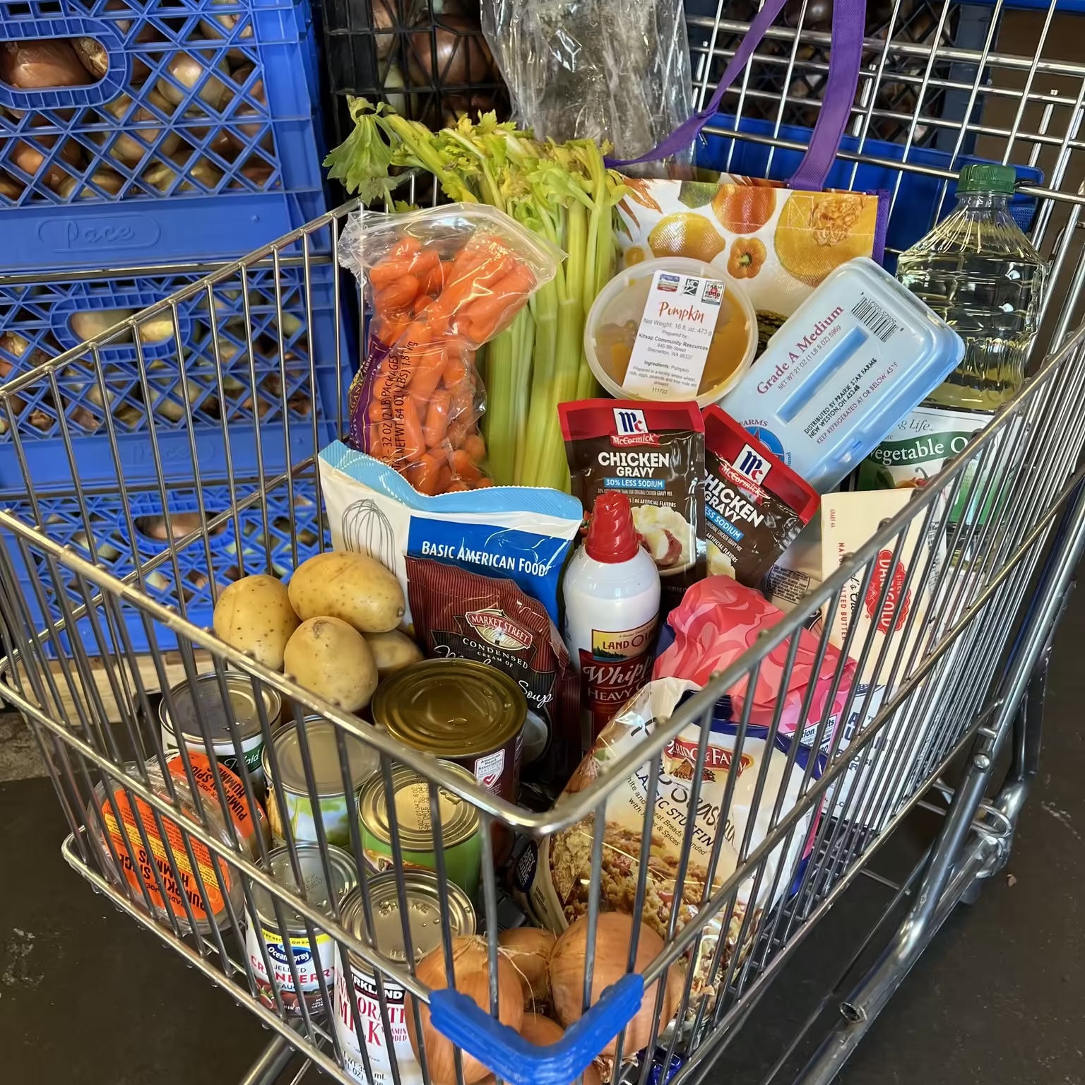 Full shopping cart with groceries